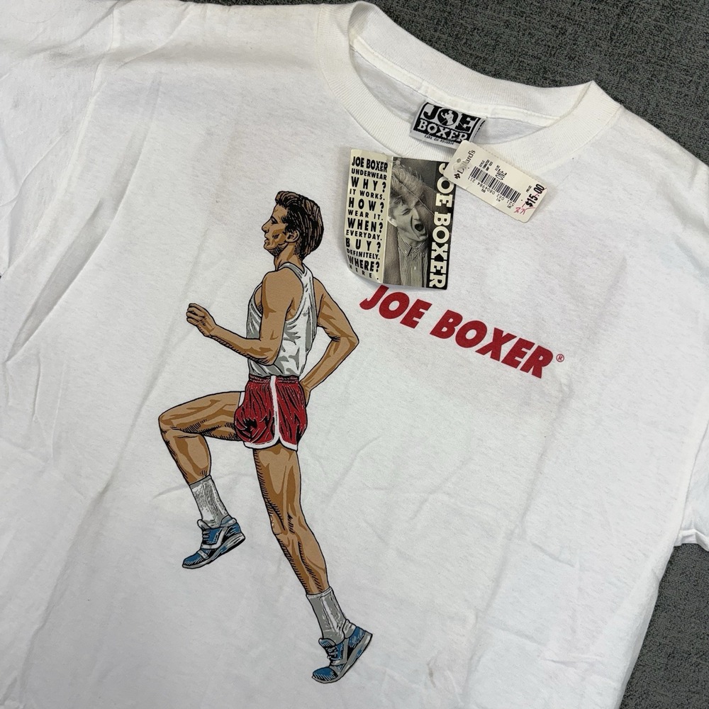 Vintage Joe Boxer T Shirt Adult Large (One Size) Marathon Runner Go 90's White